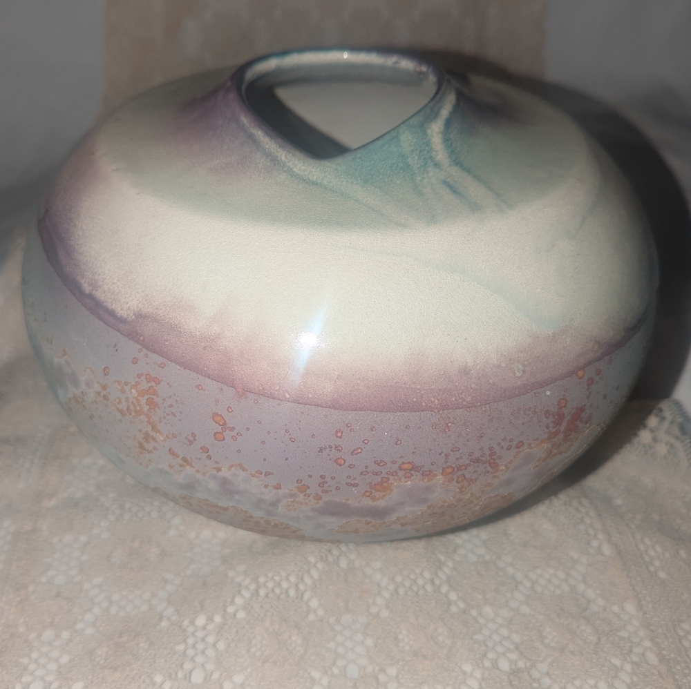 Tony Evans Modernist Raku Ceramic Vase In Multi Colors. Signed 267